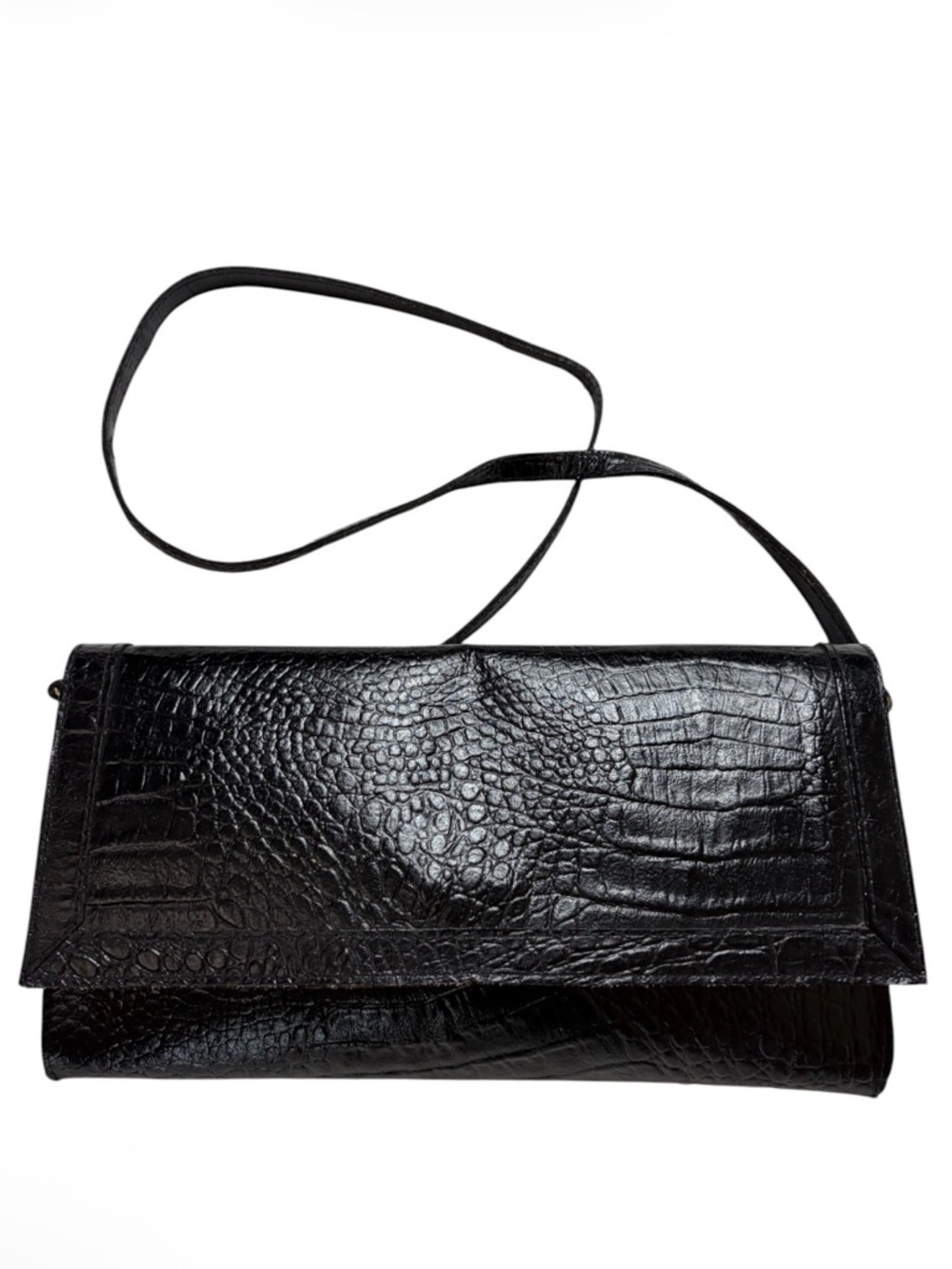 Vintage Amelia Berko black leather embossed reptile snake convertible bag